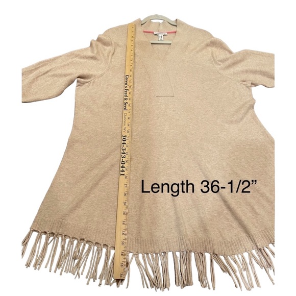 Isaac Mizrahi Live! 3/4-Sleeves With V-Neck And Fringe Trim. Oatmeal Heather 2X - Picture 6 of 12